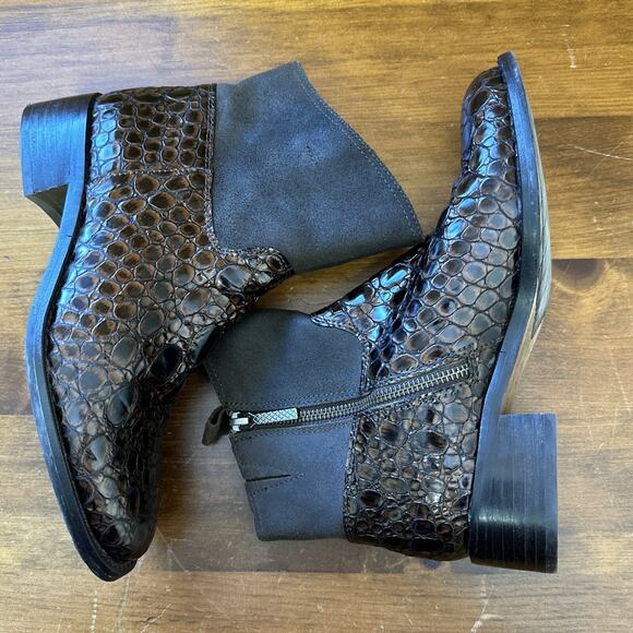 Donald J Pliner Zula Leather Croc Embossed Moto Boots Brown Size 8 M City Grunge - Picture 7 of 12